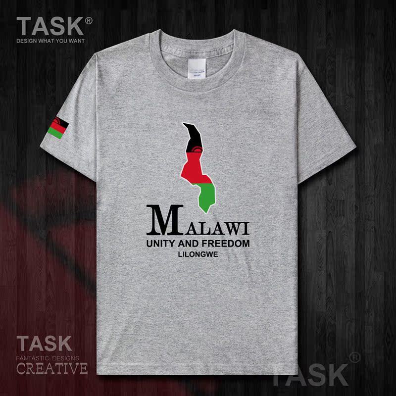 TASK Malawi Quốc Bản đồ bông ngắn tay áo thun áo T-nam và nữ Casual Half-Sleeve in 50