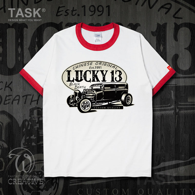 Fans TASK cổ điển Nostalgic Vintage Car Casual Loose ngắn SleeveT áo thun nam và nữ Trend áo thun 0007