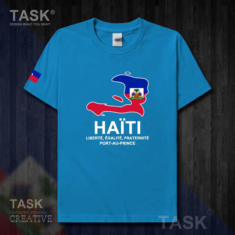 TASK Haiti Quốc Bản đồ Creative bông ngắn tay áo thun nam và nữ Casual thể thao Half-Sleeve Summer 50