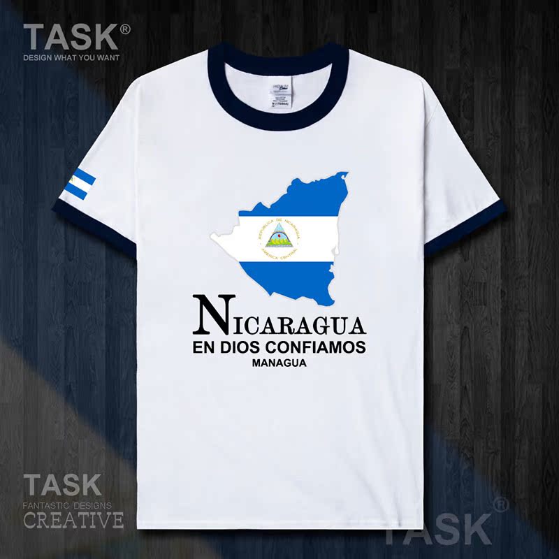 TASK Nicaragua Quốc Bản đồ bông ngắn tay áo thun nam và nữ Casual kích thước lớn ăn mặc mùa hè 50