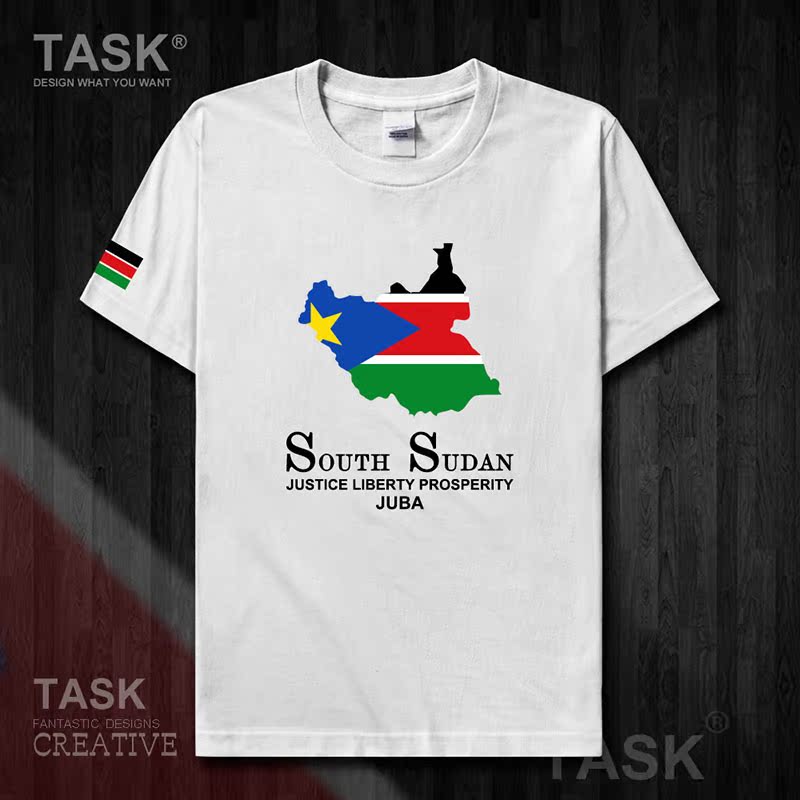 TASK Nam Sudan Quốc Bản đồ bông ngắn tay áo thun nam và Casual nữ T-shirt Spout Summer 50