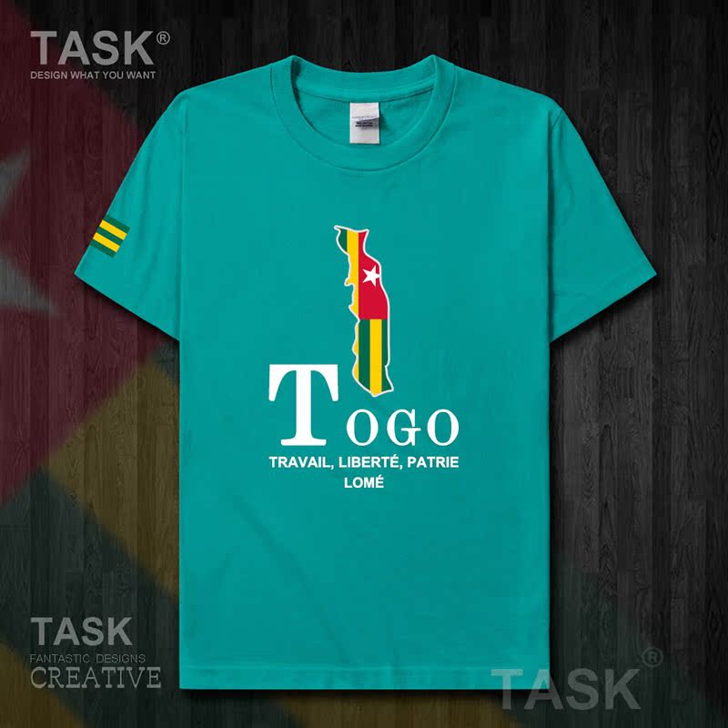 TASK Togo Togo Quốc Bản đồ bông ngắn tay áo thun nam thể thao giản dị mặc Student Slack T-Shirt 50