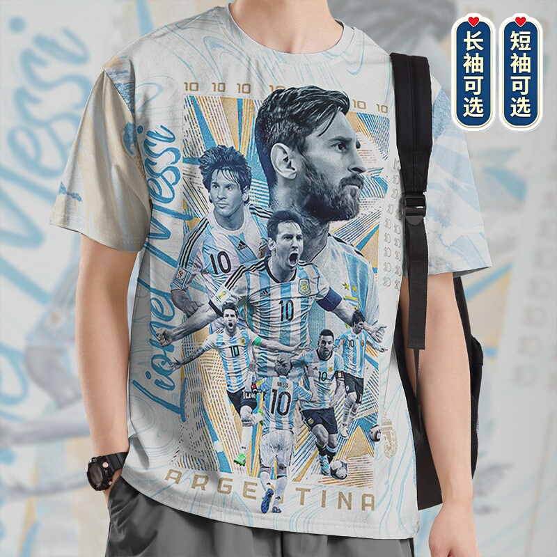 Argentina National Team Messi No. 10 Star Football Quick-Drying T-Shirt for Men and Women Fans Commemorative Clothing Summer Design Unbounded Argentina National Team Messi No. 10 Star Football Quick-Drying T-Shirt for Men and Women Fans Commemorative Clothing Summer Design Unbounded