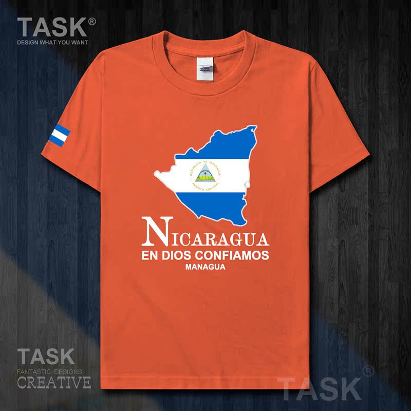 TASK Nicaragua Quốc Bản đồ bông ngắn tay áo thun nam và nữ Casual kích thước lớn ăn mặc mùa hè 50