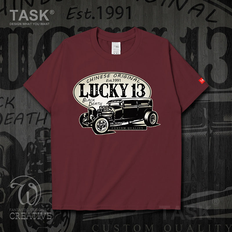 Fans TASK cổ điển Nostalgic Vintage Car Casual Loose ngắn SleeveT áo thun nam và nữ Trend áo thun 0007