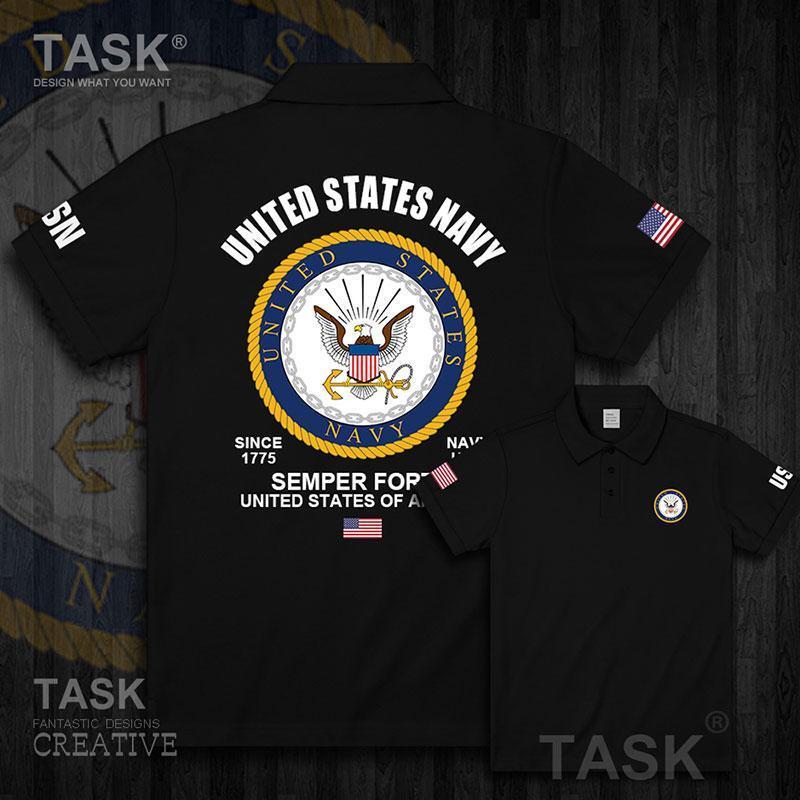 New American Navy Polo Shirt with Printed Collar, Short Sleeve T-Shirt Design, Unbounded