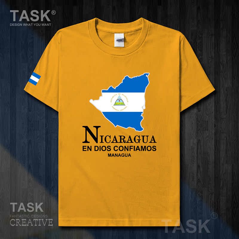 TASK Nicaragua Quốc Bản đồ bông ngắn tay áo thun nam và nữ Casual kích thước lớn ăn mặc mùa hè 50