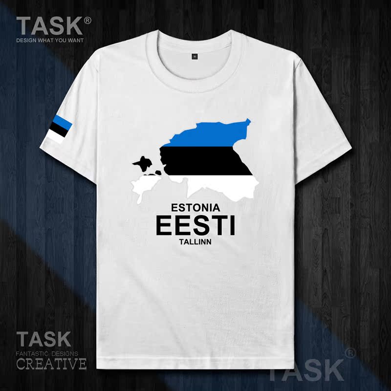 TASKEstonia Quốc Bản đồ bông ngắn tay áo thun nam và nữ Casual thể thao T-Shirt 50