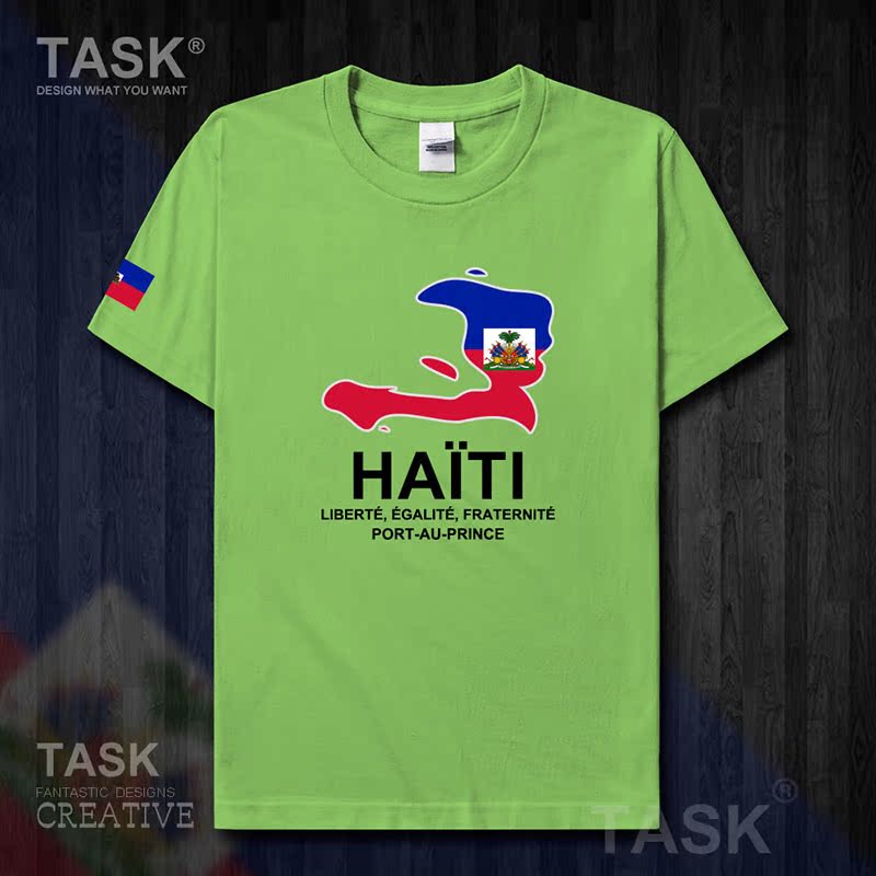 TASK Haiti Quốc Bản đồ Creative bông ngắn tay áo thun nam và nữ Casual thể thao Half-Sleeve Summer 50