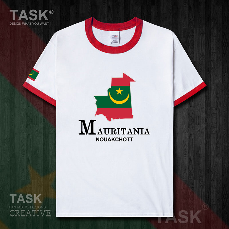 TASK Mauritania Quốc Bản đồ bông ngắn tay áo thun nam và nữ thể thao T-Shirt Summer 50