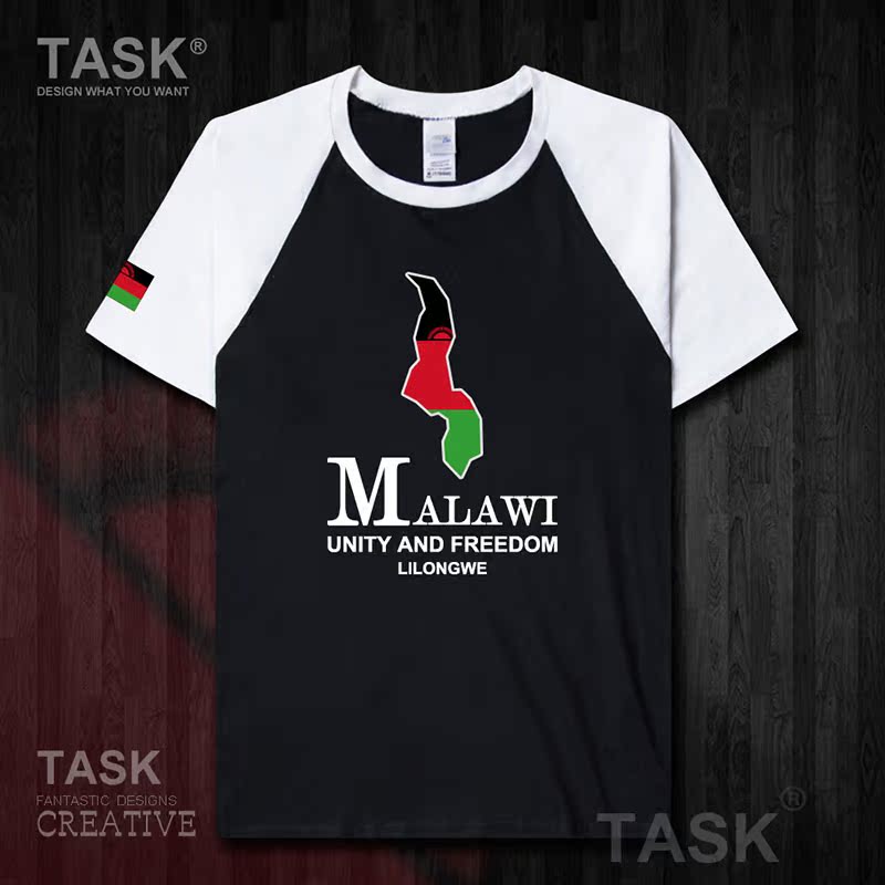 TASK Malawi Quốc Bản đồ bông ngắn tay áo thun áo T-nam và nữ Casual Half-Sleeve in 50