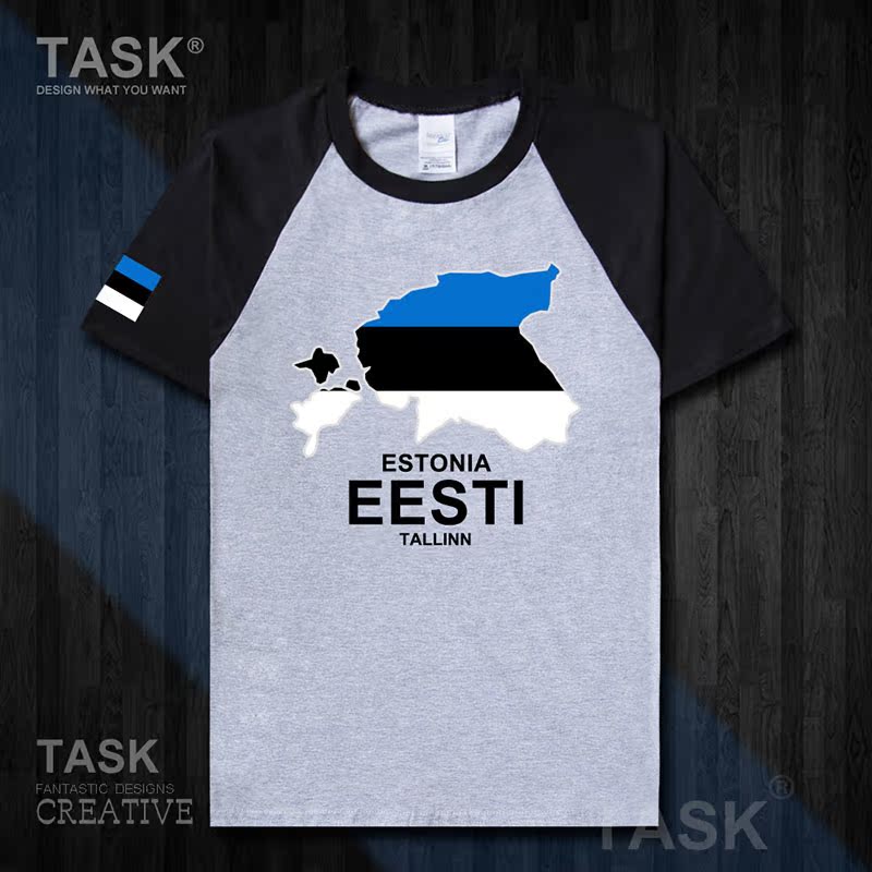 TASKEstonia Quốc Bản đồ bông ngắn tay áo thun nam và nữ Casual thể thao T-Shirt 50