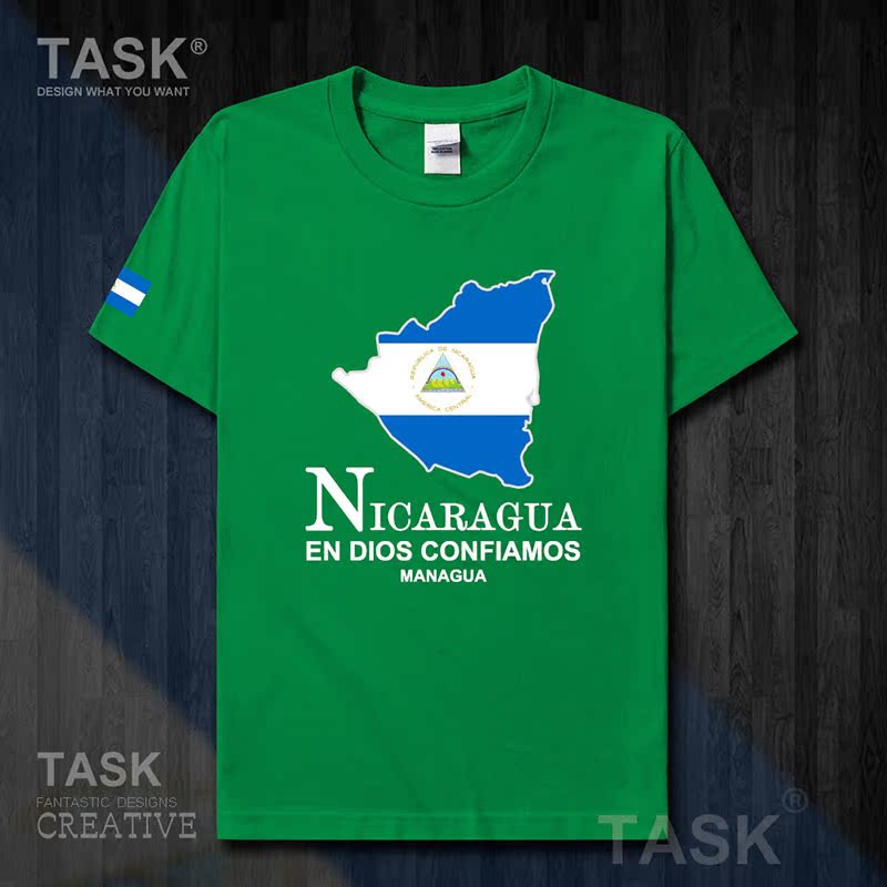 TASK Nicaragua Quốc Bản đồ bông ngắn tay áo thun nam và nữ Casual kích thước lớn ăn mặc mùa hè 50