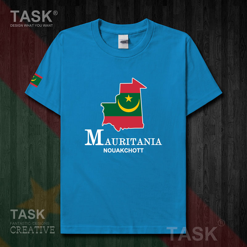 TASK Mauritania Quốc Bản đồ bông ngắn tay áo thun nam và nữ thể thao T-Shirt Summer 50