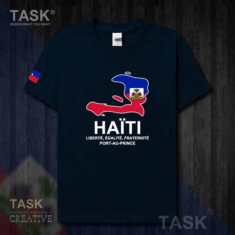 TASK Haiti Quốc Bản đồ Creative bông ngắn tay áo thun nam và nữ Casual thể thao Half-Sleeve Summer 50