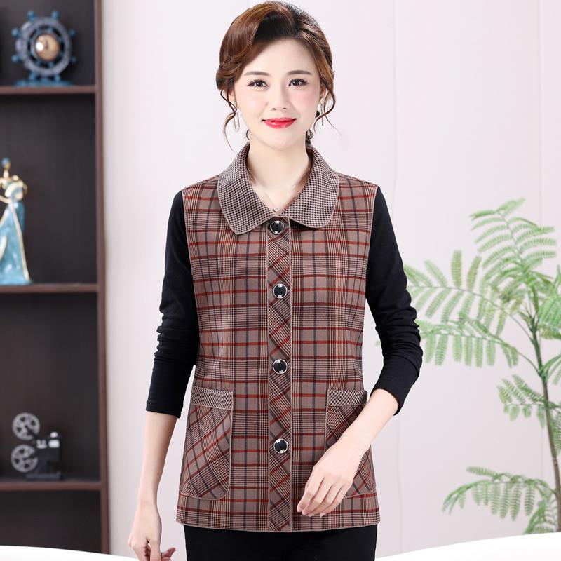 Mom's Spring and Autumn Plaid Vest, Women's Waistcoat, Elderly Women's Vest, New Style, Middle-Aged and Elderly Women's Clothing, Loose Thin Vest