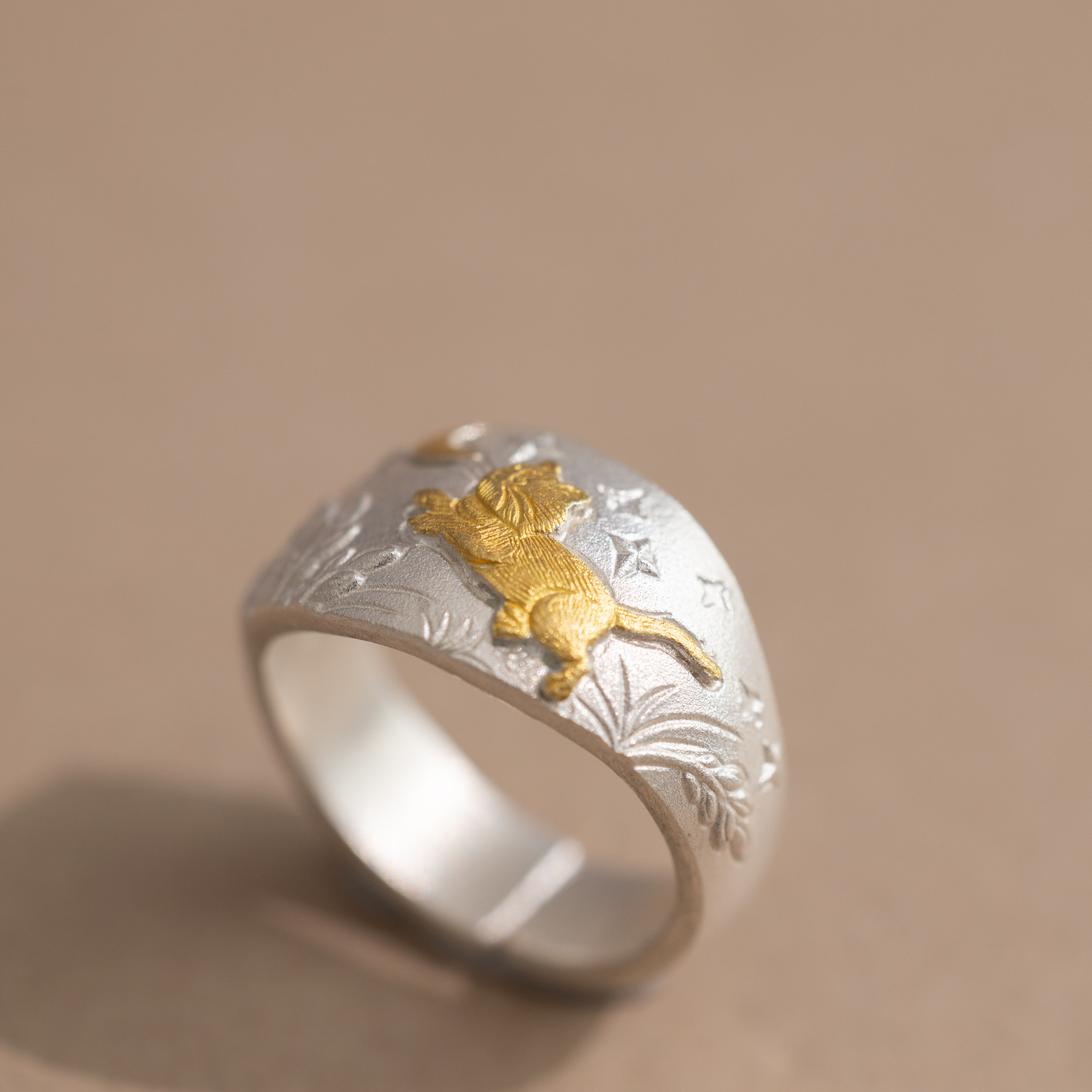 Civet under the Moon pure silver pure handmade small fresh ring about 10g