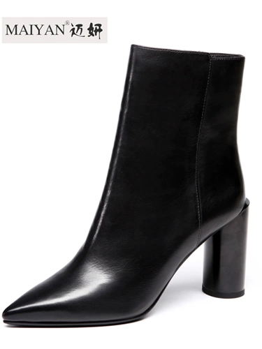 迈妍 Туфли на высоком каблуке, короткие сапоги на платформе, из натуральной кожи, подходит для подростков