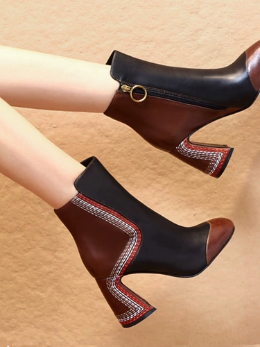 迈妍 Туфли на высоком каблуке, короткие сапоги на платформе, из натуральной кожи, подходит для подростков