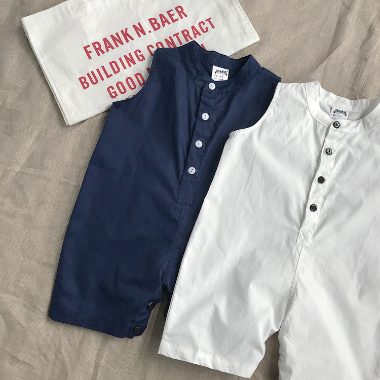 2018 mùa hè mới bé Hàn Quốc phiên bản của jumpsuit cô gái romper không tay bé quần áo trẻ em màu rắn ra dịch vụ ao so sinh be trai