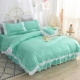 Một gia đình bốn bông lá giường bông ren sen ren công chúa gió màu đơn giản chăn lục giường váy - Bộ đồ giường bốn mảnh