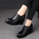 2024秋季新款高跟坡跟厚底女式皮鞋内增高单鞋女春秋百搭黑色女鞋