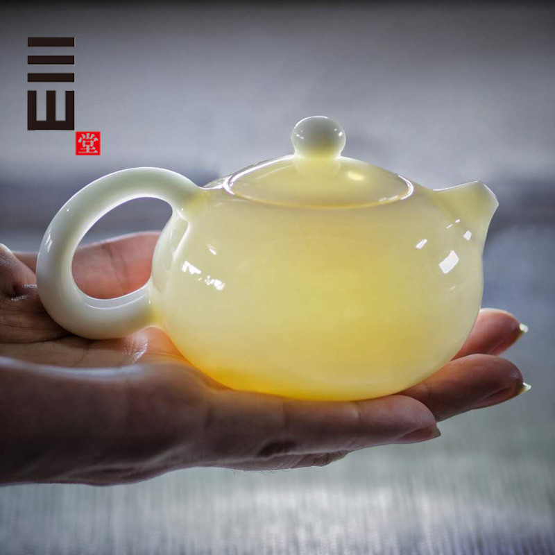 Sanshan Hall Jade Porcelain Small Teapot Household White Porcelain West Schisch Pot Pure Handmade Filter Ceramic Tea Tea Set Group Tea Maker