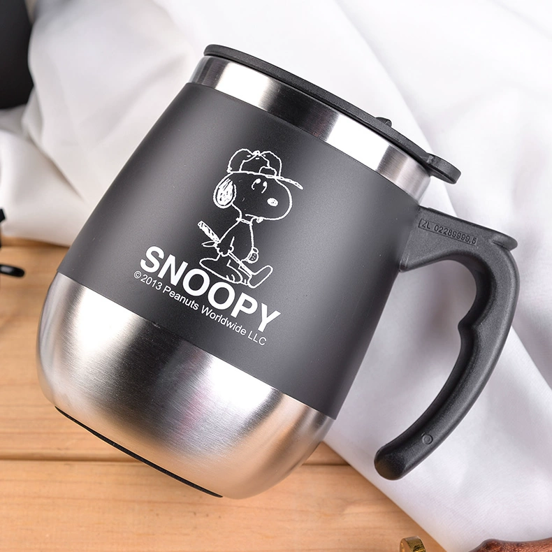 Snoopy cốc nước hộ gia đình inox 304 văn phòng có nắp đậy tay cầm cốc cà phê cách nhiệt đánh dấu cốc bình giữ nhiệt 1 lít