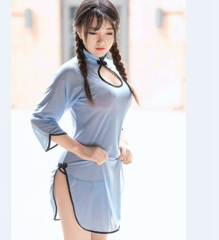 Sexy sườn xám bí mật của cô trong suốt phối cảnh váy ngủ nữ đồng quê gió cổ điển đồng phục hộp đêm vợ váy ngắn bên rò rỉ đầm nữ