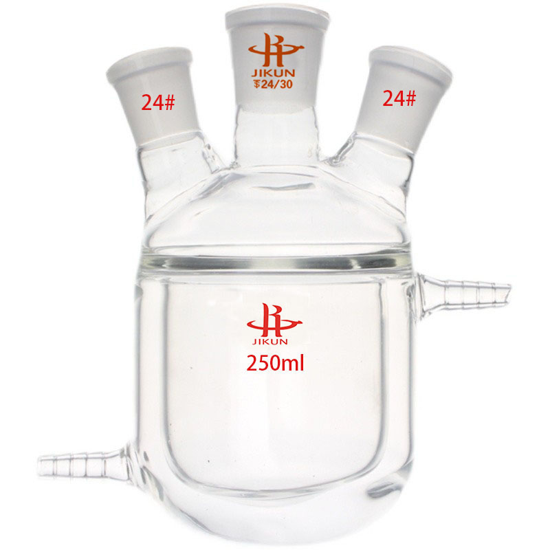 双层夹套反应釜 夹套反应釜 平底椭圆底单口三口四口反应瓶250ML