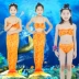 Nàng tiên cá trang phục áo tắm ba mảnh phù hợp với cô gái trẻ em nàng tiên cá đuôi váy công chúa in màu vàng - Đồ bơi trẻ em