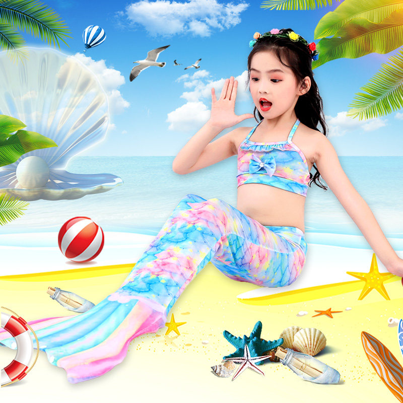 Mermaid clothes children fish tail girls color mermaid tail clothing Swimsuit women's suit three-piece set