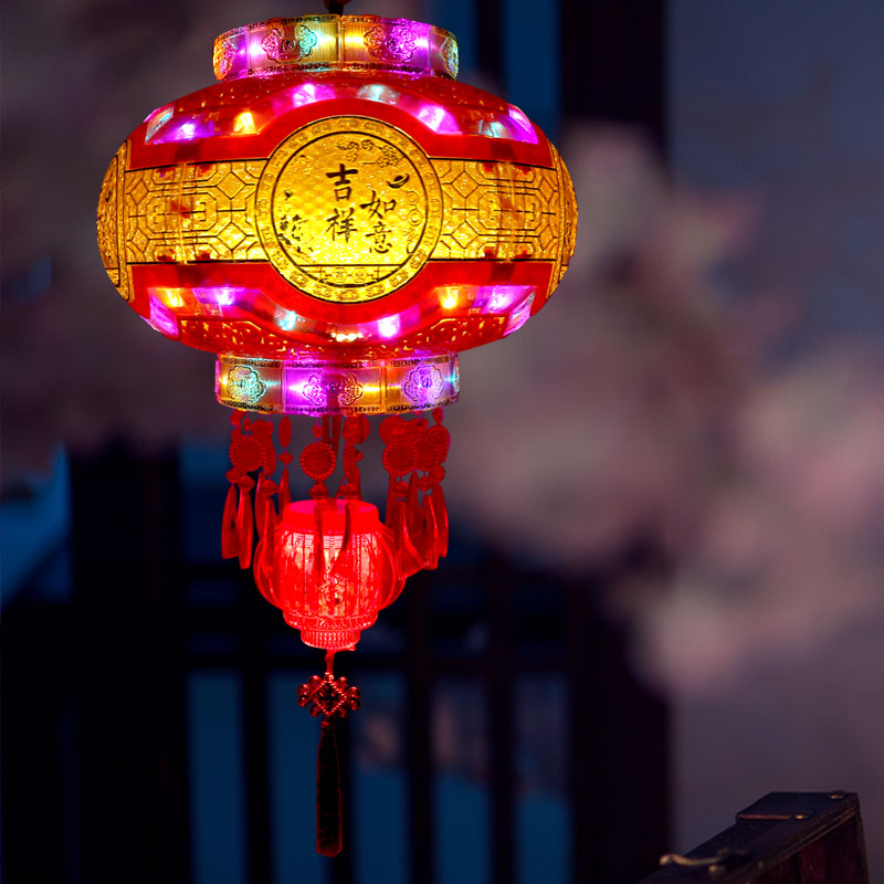 Spring Festival large red electronic lantern balcony a pair of colorful LED rotating chandelights Qiao relocating New Year decorations Walking lanterns