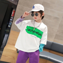 Childrens clothing boy pure cotton blouses children spring and autumn beat undershirt long sleeve t-shirt 2021 autumn clothing new Korean version fake two pieces