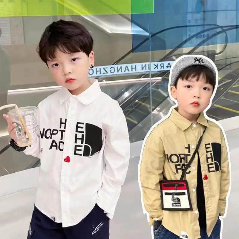 Boy shirt Spring and autumn section 2022 new long sleeve boy outside wearing of a thin foreign pie baby cotton shirt tide