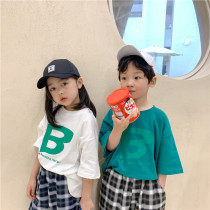Boy pure cotton blouses loose Korea printed short sleeve T-shirt summer clothing boy blouses CUHK Children 2021 new