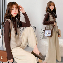 Pregnant womens autumn suit foreign style fashion high quality thin net red sweater vest autumn and winter two-piece set