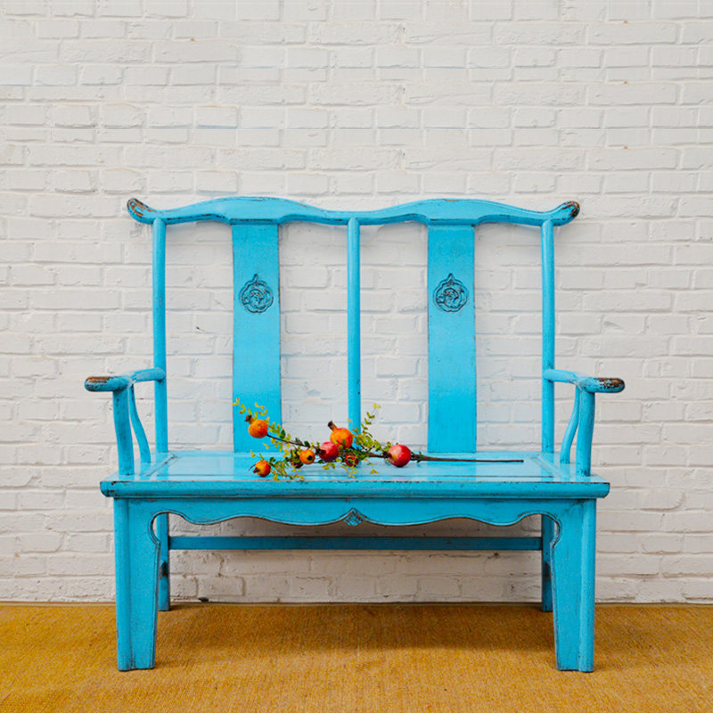 Wood trim still solid wood double chair old elm retro old old new Chinese classical furniture high back row chair modern