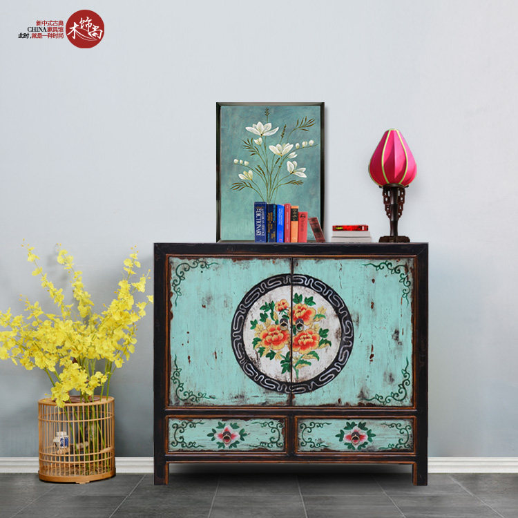 Xuanguan cabinet wood decoration Chinese furniture classical solid wood hand-painted shoe cabinet side cabinet partition living room corner cabinet antique old