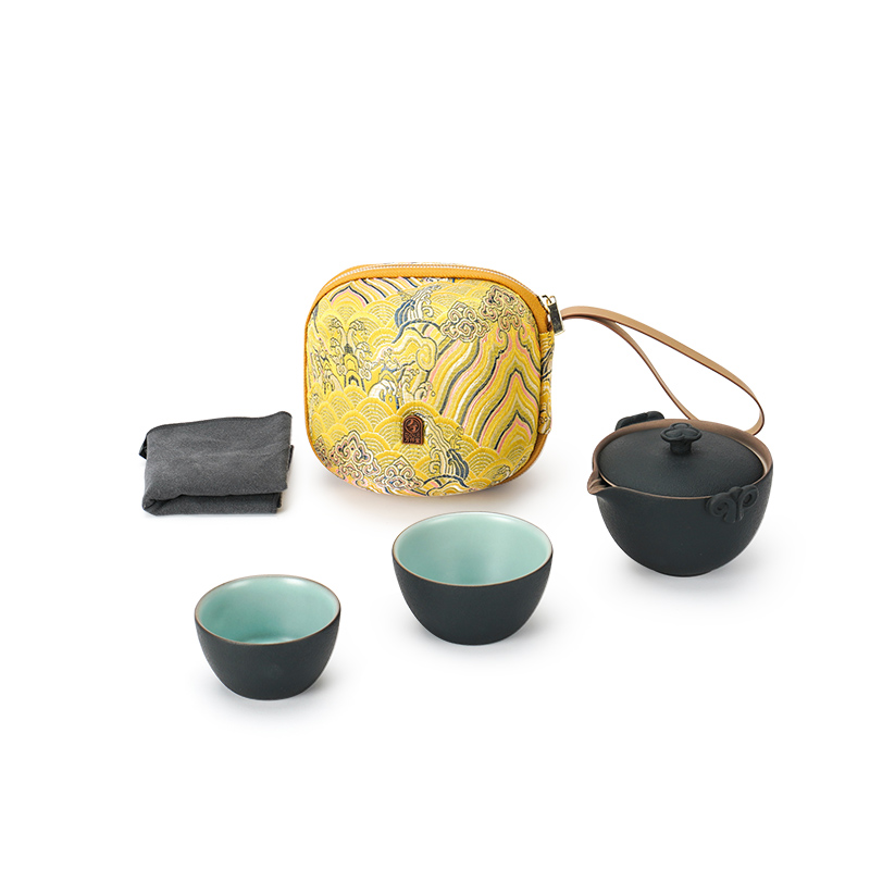 M letters kilowatt/hall portable kung fu tea set a pot of two cups of ceramic household crack cup contentment travel tea set