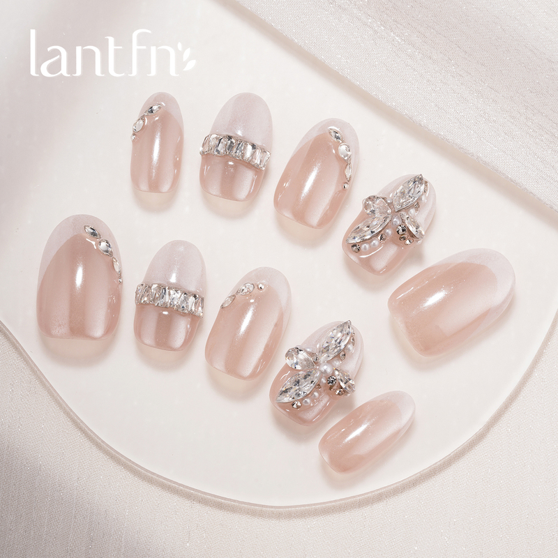 Ltf Original [Moon Stream Butterfly] Handmade Wearable Nails Medium Length 2026 Gradient Large Diamond French Light Luxury Manicure