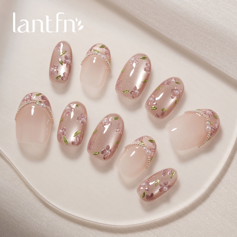Ltf Original [Flowers] Purely Handmade Wearable Nails 2026 New Year High-End Cat Eye Nail Art Stickers