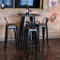 Bar chair industrial wind iron art outdoor solid wood bar chair table simple bar stool cafe bar table and chair
