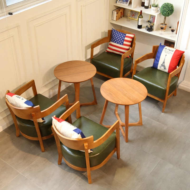 Retro Nordic Casual Talks Milk Tea Sweet Shop Solid Wood Table And Chairs Combined Themed West Restaurant Cafe Sofa Chair