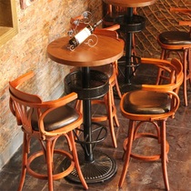 American solid wood bar chair cashier chair bar chair front bench rotating chair backrest high creative bar table chair