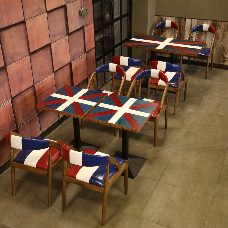 Retro theme Western restaurant Cafe bar Table and chair Grill shop Music dining bar Dining room table Dining table and chair combination