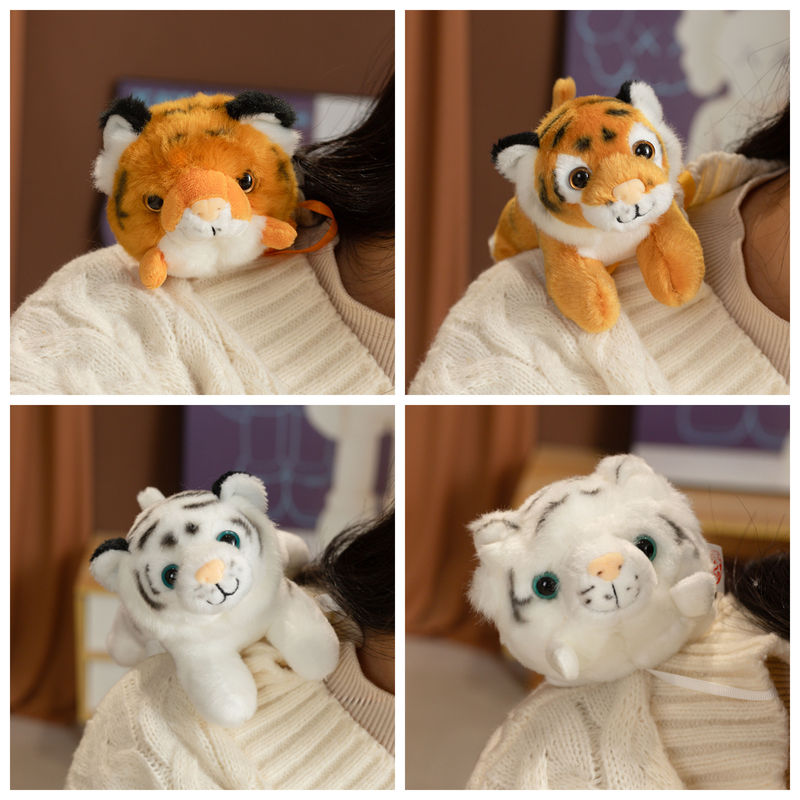 Cute Realistic Little Tiger Magnetic Shoulder Doll Plush Toy Zoo Magnet Doll Gift