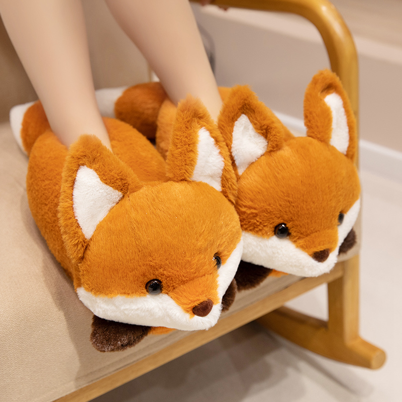 Fox Cotton Slippers for Autumn and Winter Indoor Use, Raccoon Thick-Soled Closed-Back Plush Children's Cute Maternity Warm Winter Slippers Fox Cotton Slippers for Autumn and Winter Indoor Use, Raccoon Thick-Soled Closed-Back Plush Children's Cute Maternity Warm Winter Slippers
