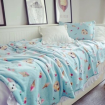 Cartoon Blue Small Bear Single Pillowcase Bed Linen Coral Suede Blanket Car Midday Cover Blanket Air Conditioning Blanket Summer Cool Blanket