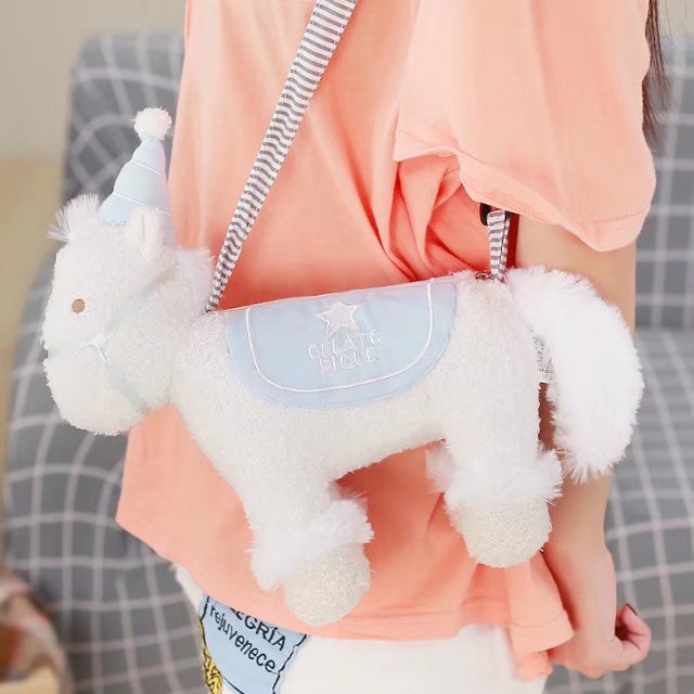 Cute unicorn plush small bag germination plush secondary Yuan inclined satchel Japanese Cartoon Pink Pony single shoulder bag